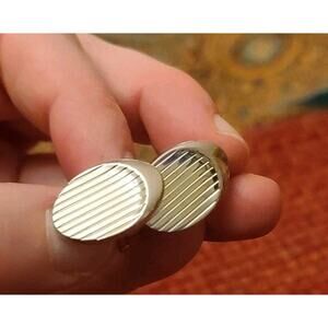 Vintage Swank Estate Silver Tone EMJ Oval Everyday Dress Cufflinks